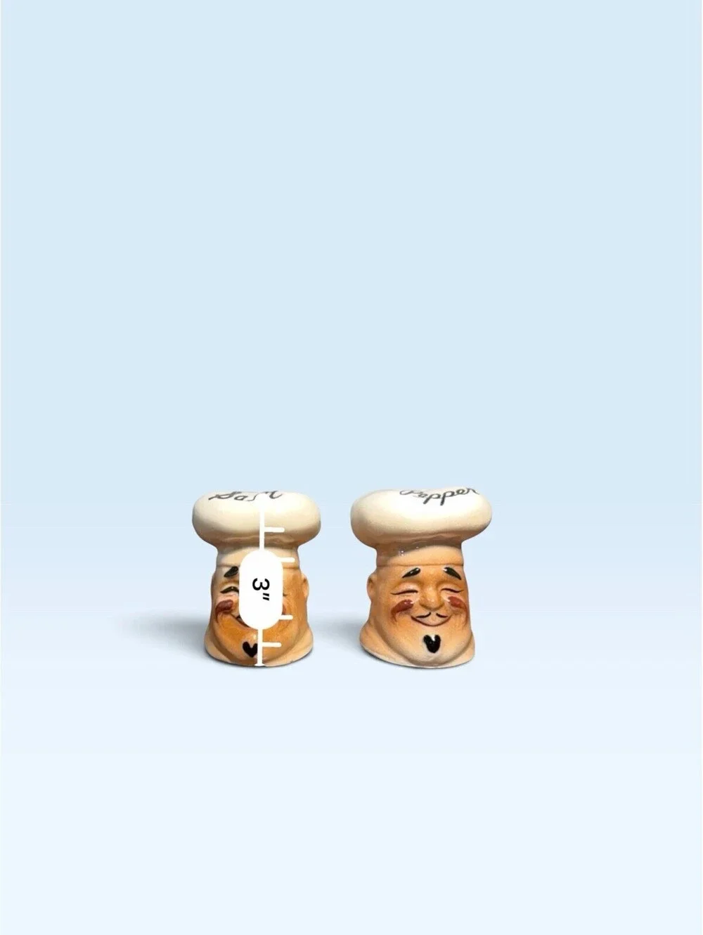 Vtg 50’s Chef Jolly Cook Salt & Pepper Shakers Range Set Toque Hat Japan Trinket
